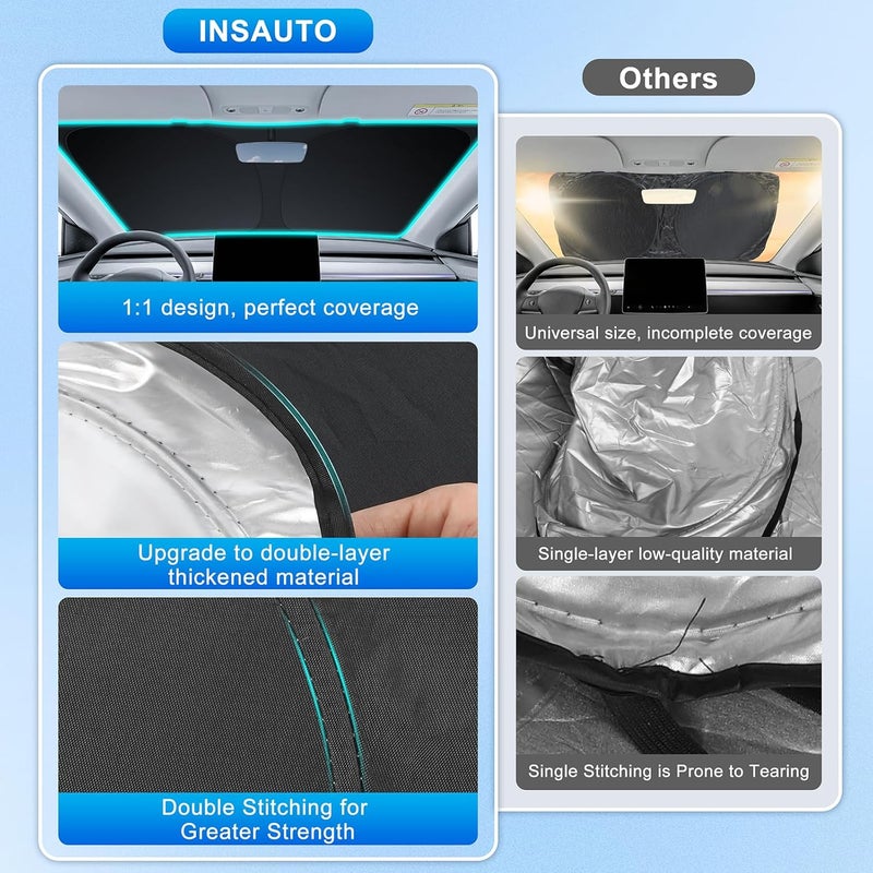 INSAUTO Foldable Windshield Sun Shade for Volkswagen/VW Atlas 2018-2026, Heat & UV Protection Car Sunshade with Storage Bag, Keep Interior Cool & Easy Installation - Image 5